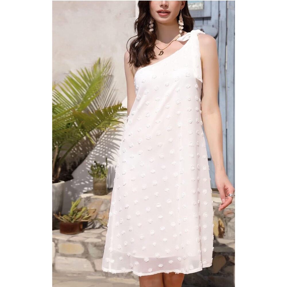 KOJOOIN One Shoulder Swiss Dot Relaxed Dress Women’s S New